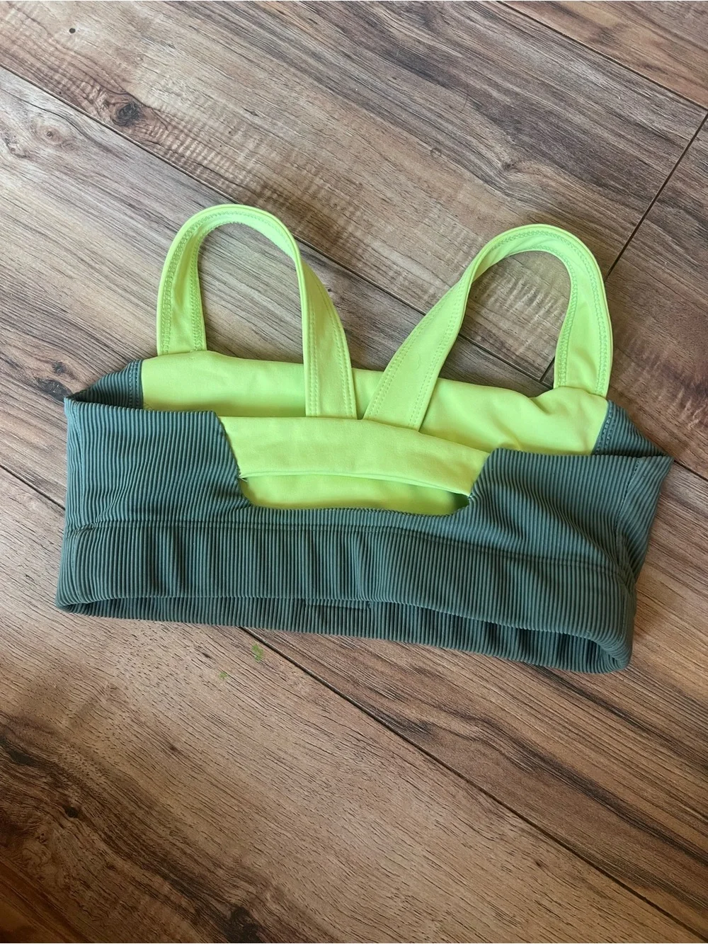 FIVE Girls' Neon Yellow and Olive Ribbed Swim Top